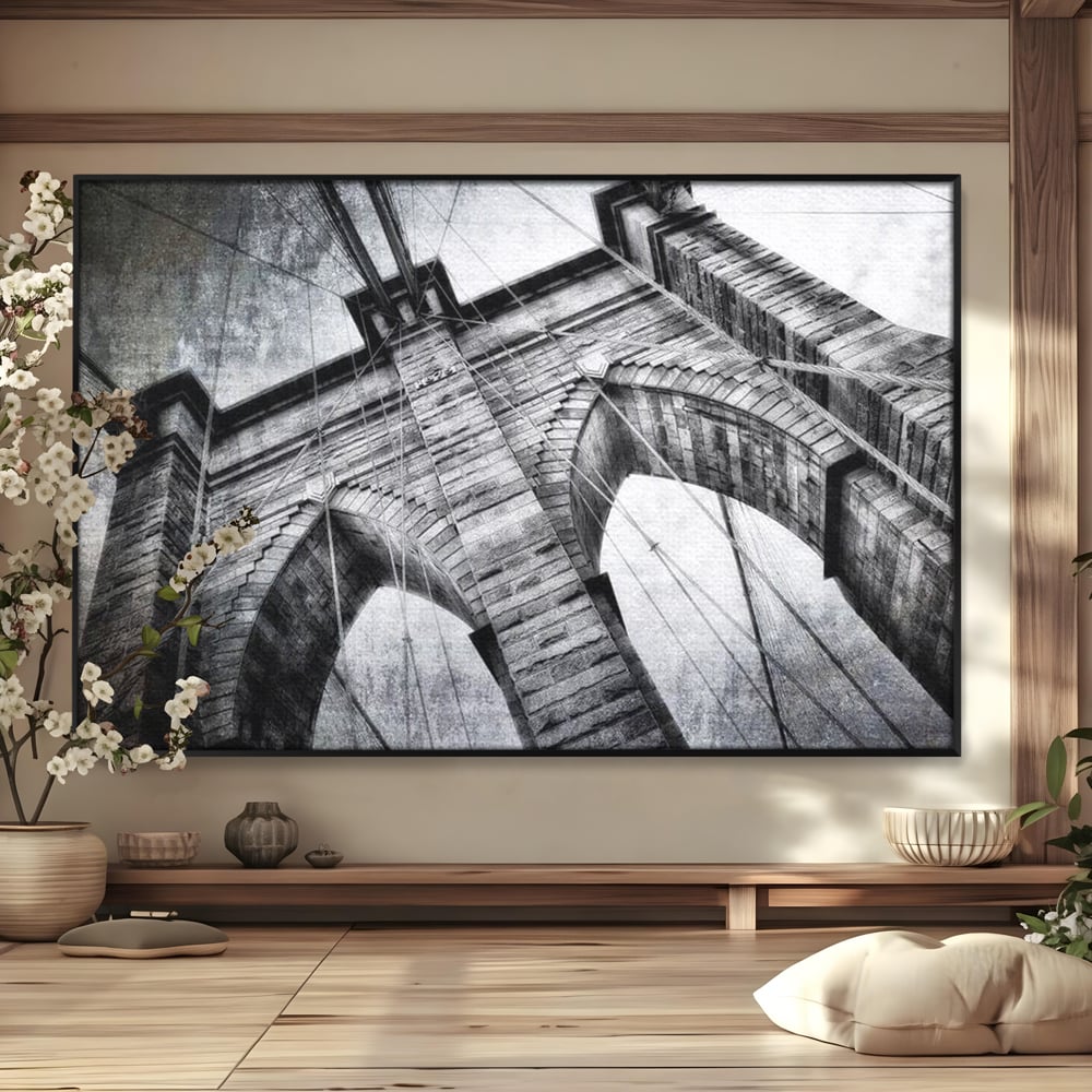 Tablou canvas cu tablou canvas cu podul brooklyn, in rama de aluminiu negru
