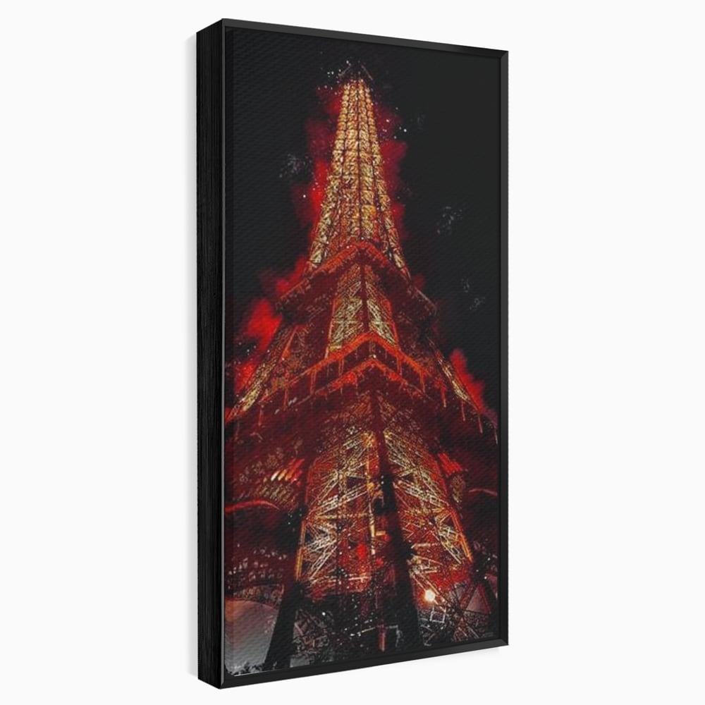 Tablou canvas cu tablou canvas cu turnul eiffel in nuante de rosu, in rama de aluminiu negru