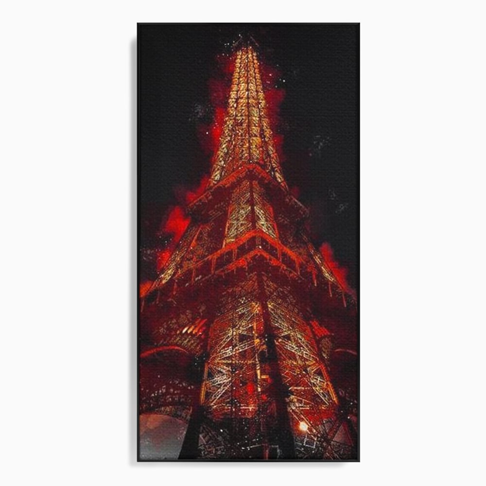 Tablou canvas cu tablou canvas cu turnul eiffel in nuante de rosu, in rama de aluminiu negru