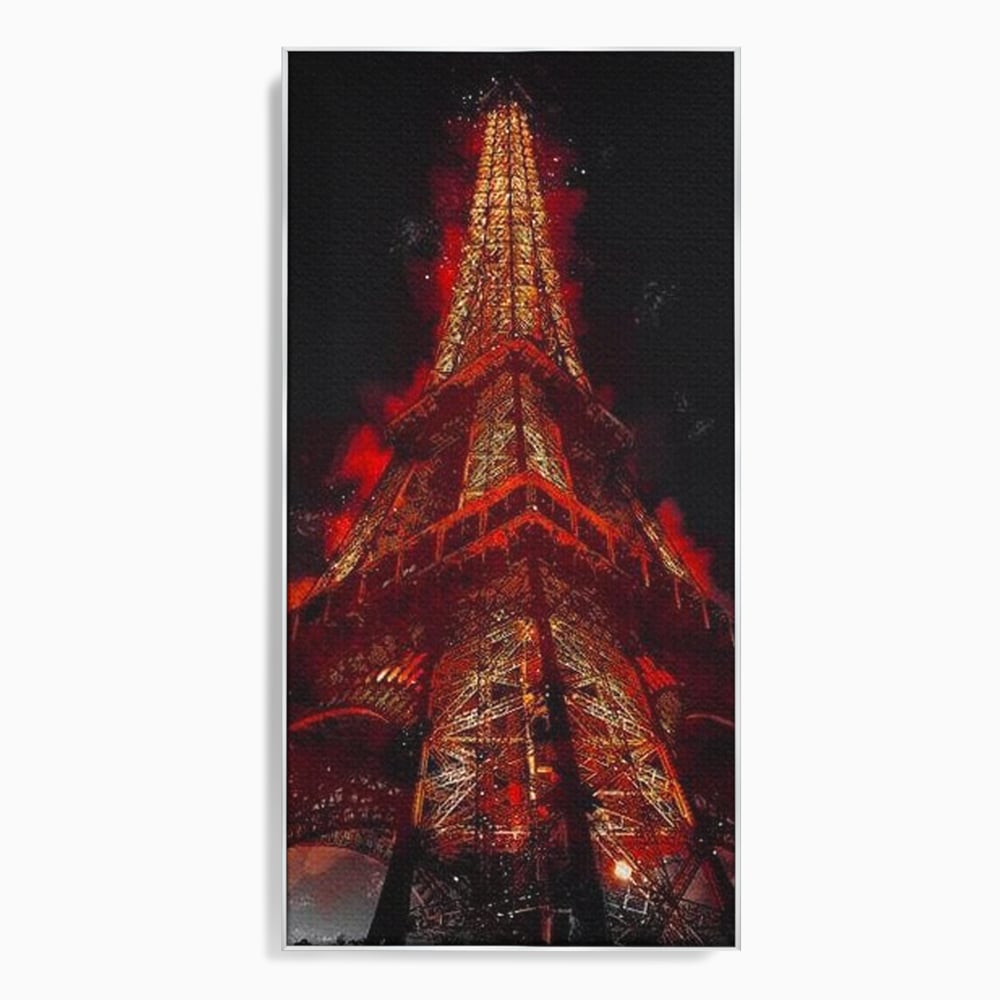 Tablou canvas cu tablou canvas cu turnul eiffel in nuante de rosu, in rama de aluminiu argintiu