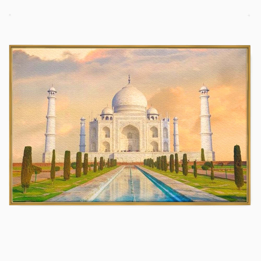 Tablou canvas cu tablou canvas cu taj mahal, in rama de aluminiu auriu