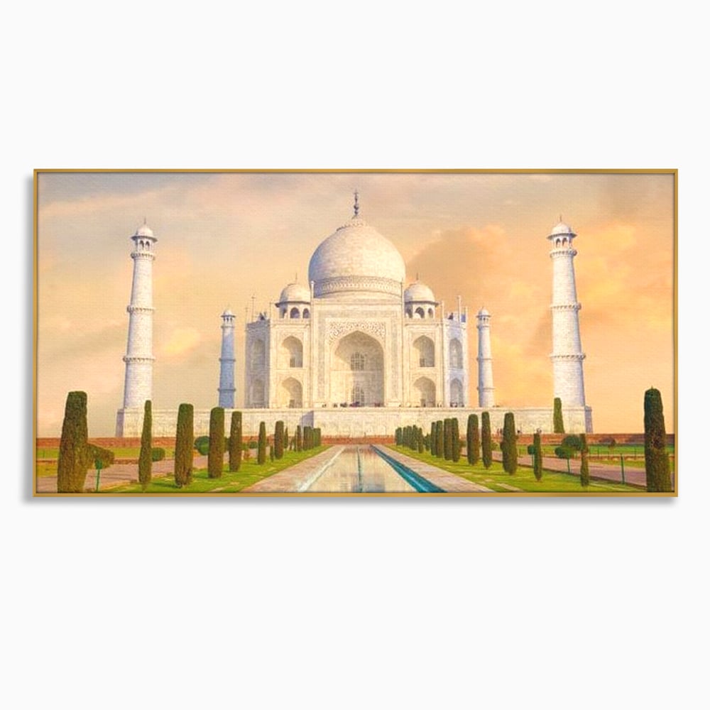Tablou canvas cu tablou canvas cu taj mahal, in rama de aluminiu auriu