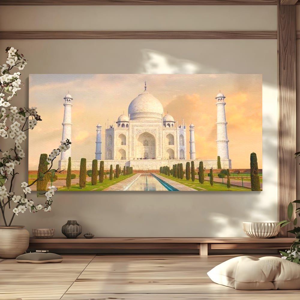 Tablou canvas cu tablou canvas cu taj mahal, fara rama, pe sasiu de lemn