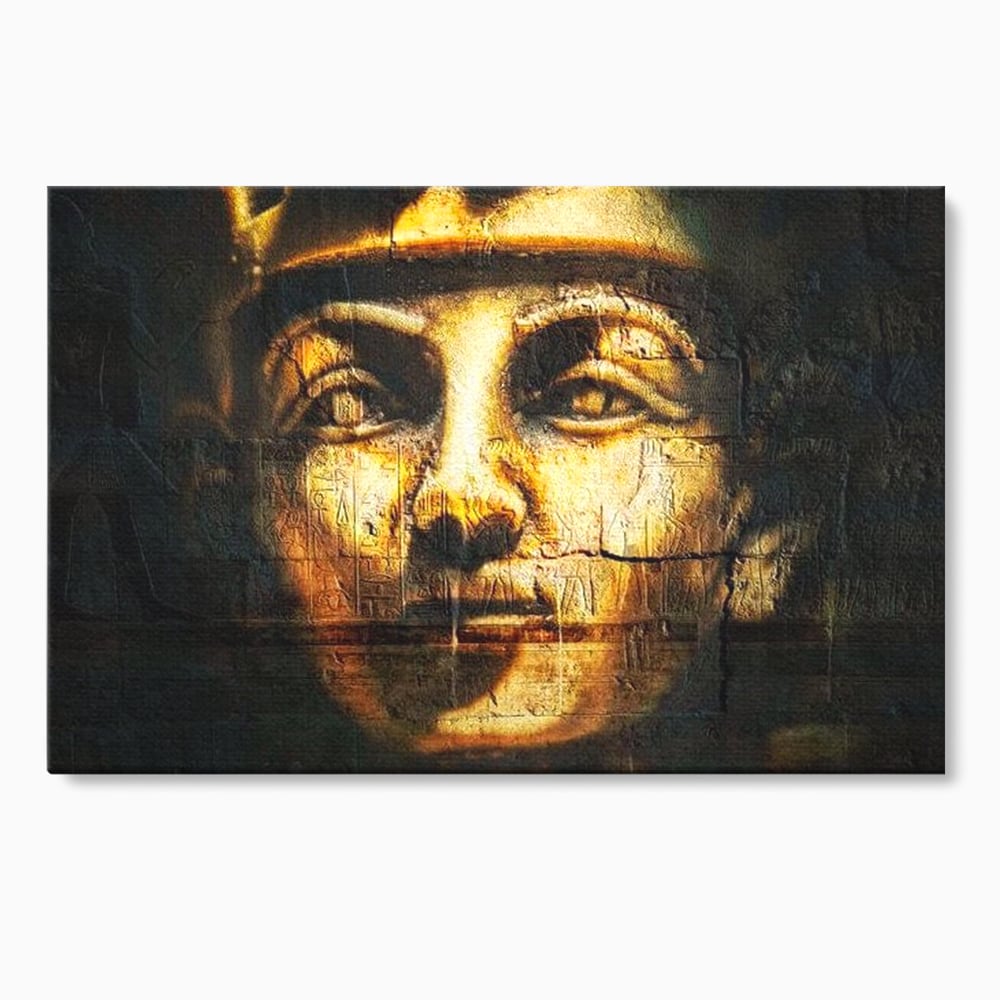 Tablou canvas cu tablou canvas cu chipul unui faraon, fara rama, pe sasiu de lemn