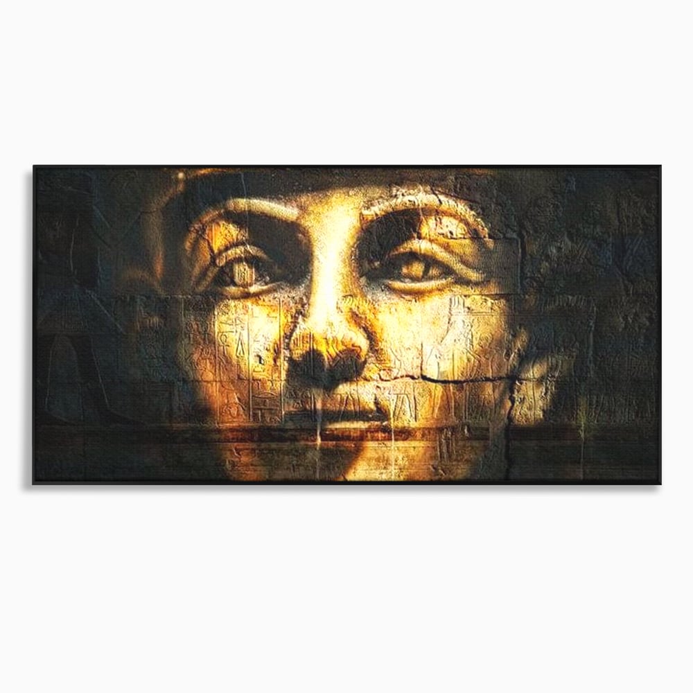 Tablou canvas cu tablou canvas cu chipul unui faraon, in rama de aluminiu negru