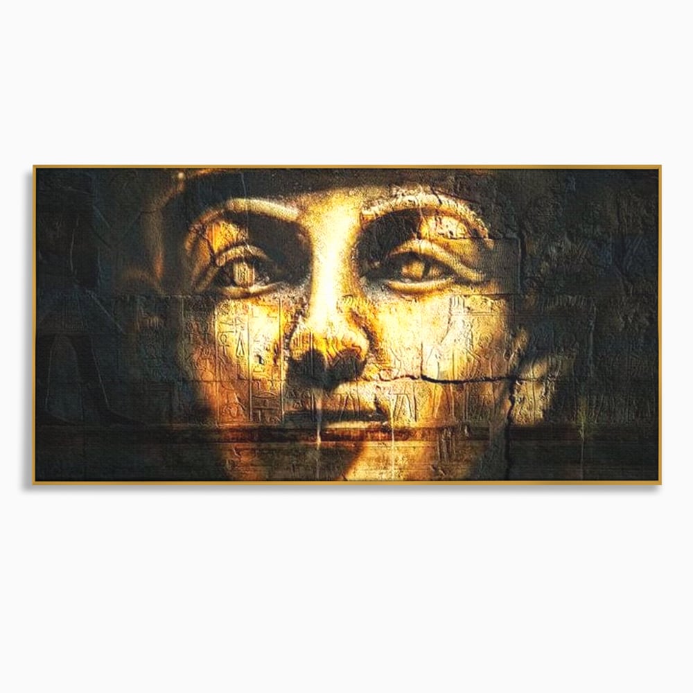 Tablou canvas cu tablou canvas cu chipul unui faraon, in rama de aluminiu auriu