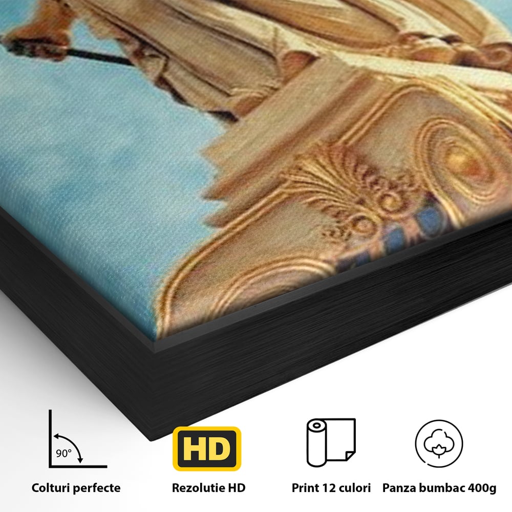 Detaliu al suprafetei: tablou canvas cu statuia atenei, in rama de aluminiu negru