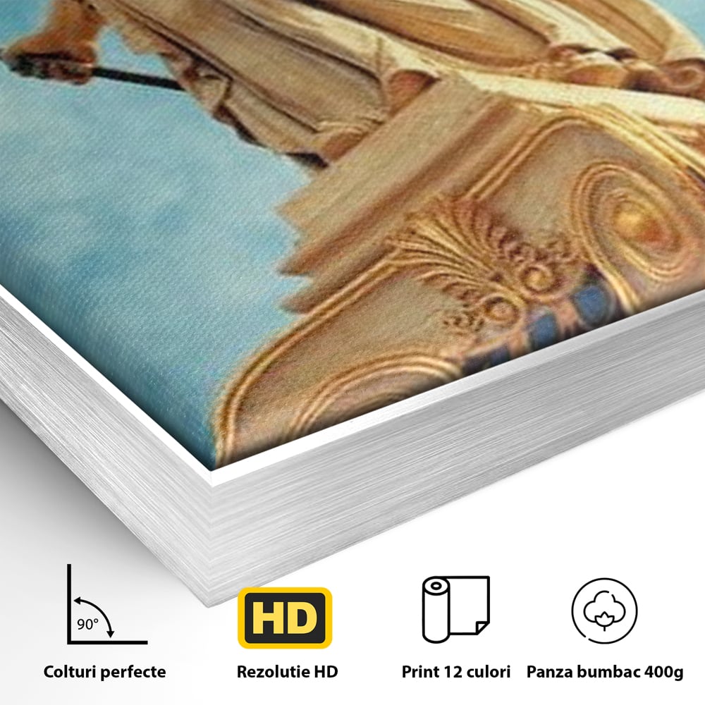 Detaliu al suprafetei: tablou canvas cu statuia atenei, in rama de aluminiu argintiu