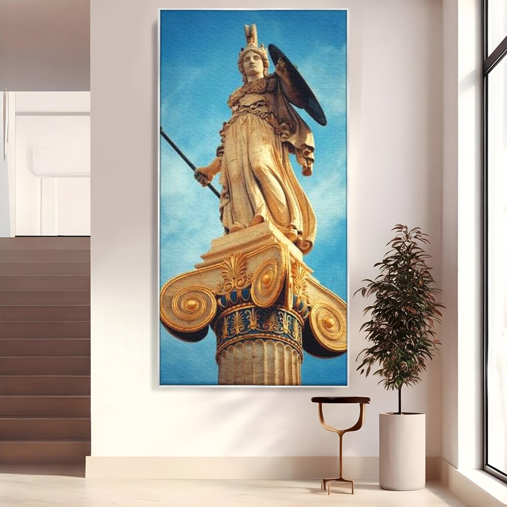 Tablou canvas cu tablou canvas cu statuia atenei, in rama de aluminiu argintiu