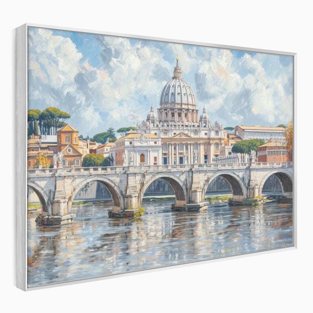 Tablou canvas cu tablou canvas cu podul si cupola vaticanului, in rama de aluminiu argintiu