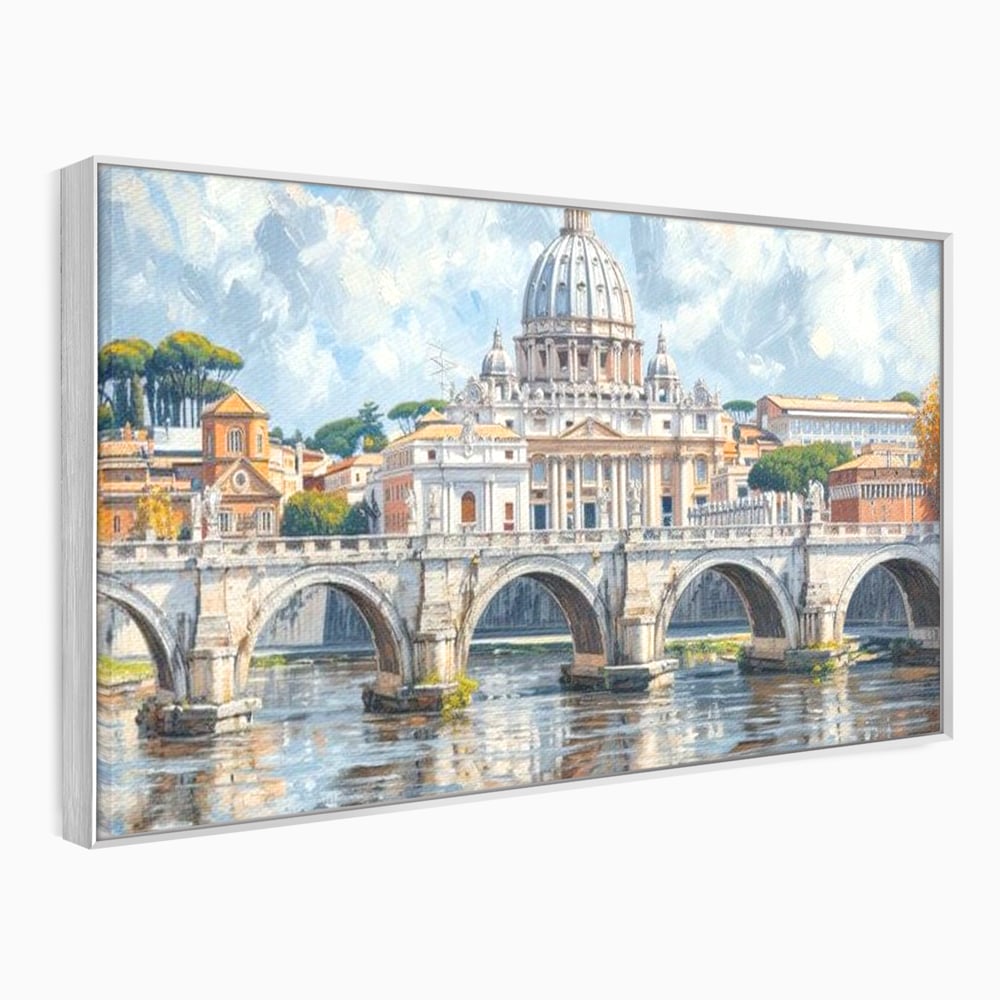 Tablou canvas cu tablou canvas cu podul si cupola vaticanului, in rama de aluminiu argintiu