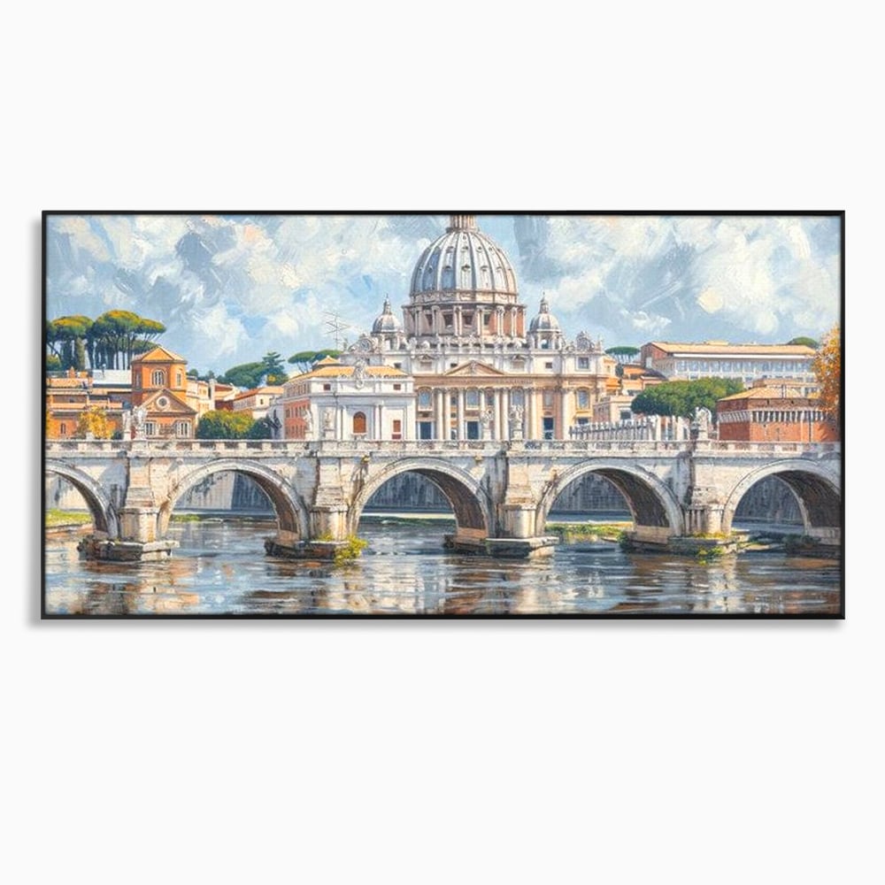 Tablou canvas cu tablou canvas cu podul si cupola vaticanului, in rama de aluminiu negru
