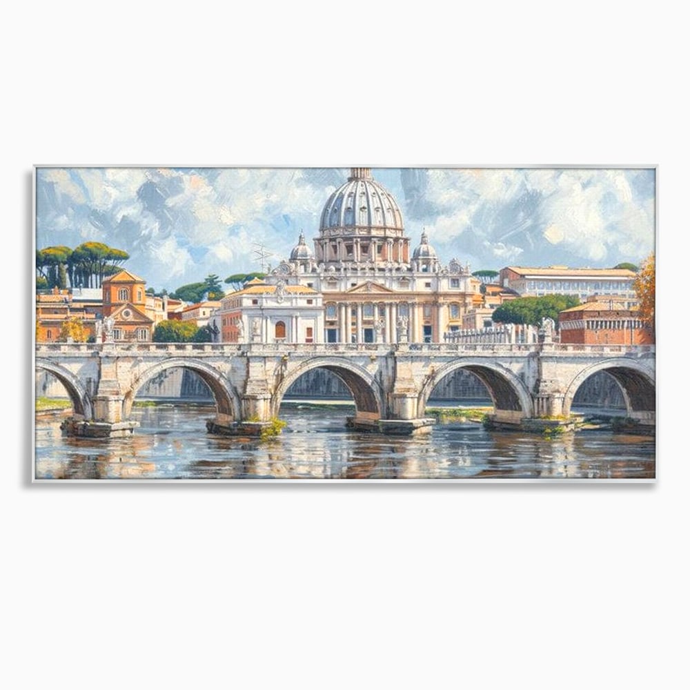 Tablou canvas cu tablou canvas cu podul si cupola vaticanului, in rama de aluminiu argintiu