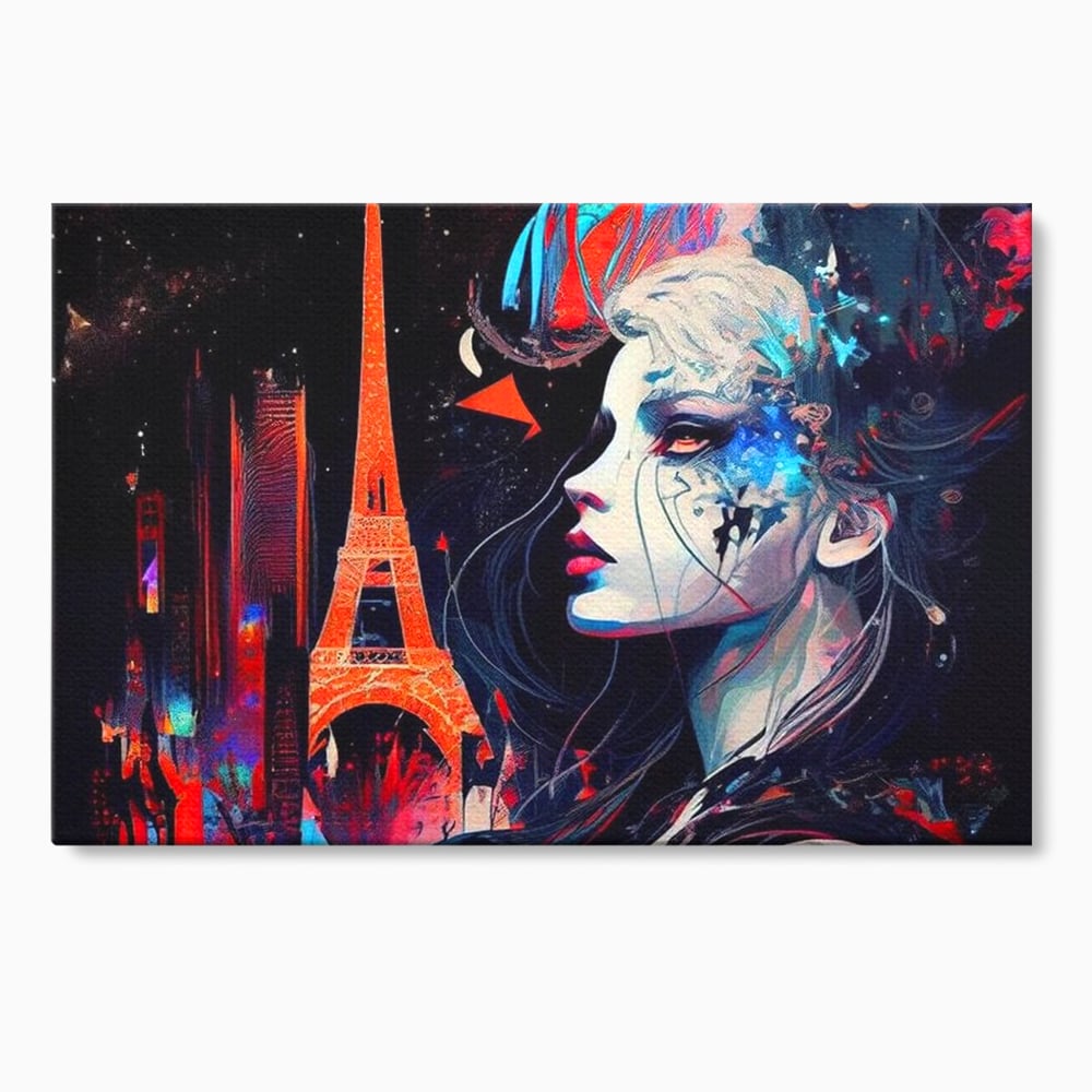 Tablou canvas cu tablou canvas cu femeie si turnul eiffel, fara rama, pe sasiu de lemn