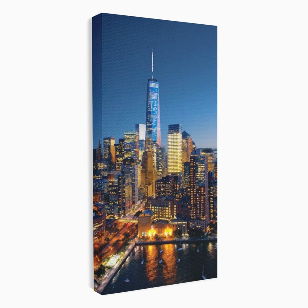Tablou canvas cu panoramic nocturn cu zghiet-nori din new york, fara rama, pe sasiu de lemn