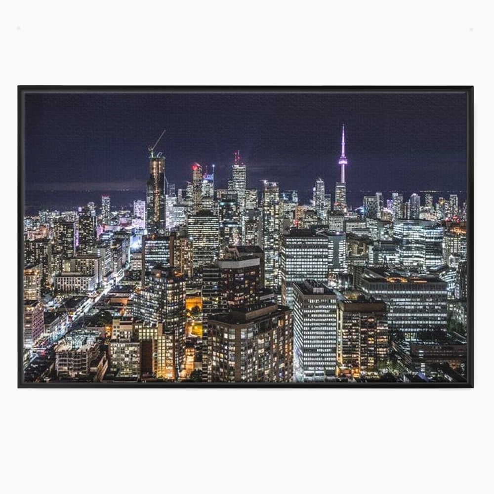 Tablou canvas cu panoramic nocturn cu toronto si cn tower, in rama de aluminiu negru
