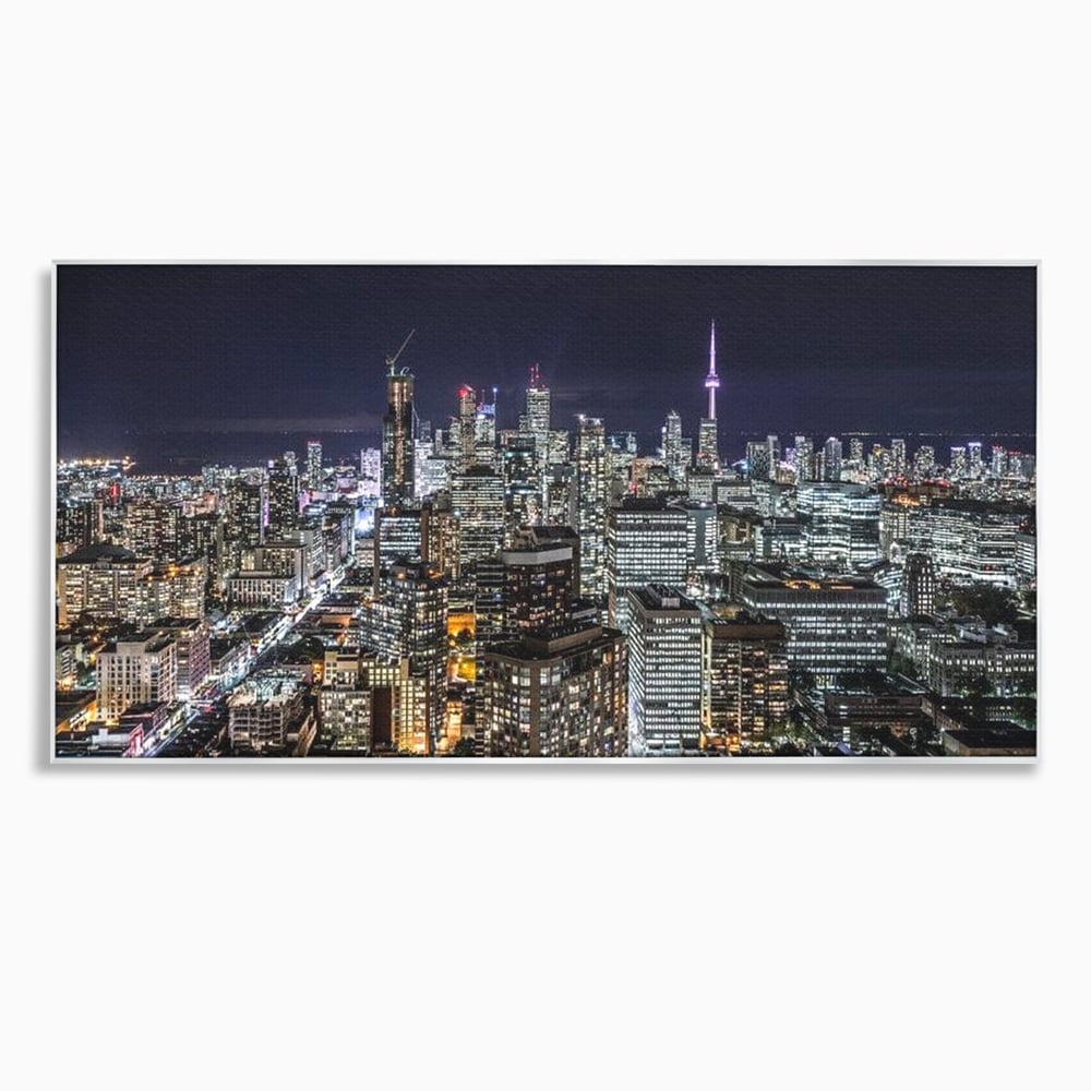 Tablou canvas cu panoramic nocturn cu toronto si cn tower, in rama de aluminiu argintiu