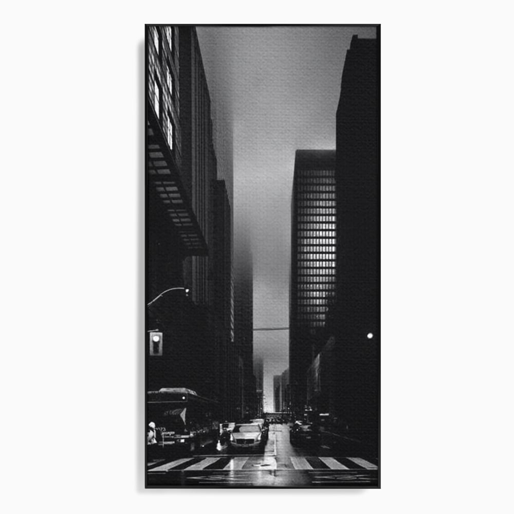 Tablou canvas cu tablou canvas cu oras in ceata, in rama de aluminiu negru