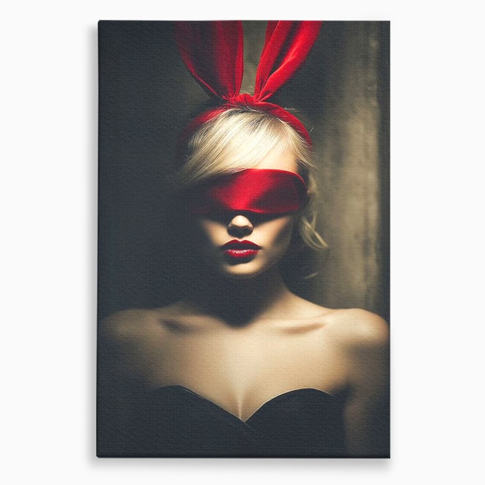 Tablou canvas cu tablou canvas cu femeie si urechi de iepuras, fara rama, pe sasiu de lemn