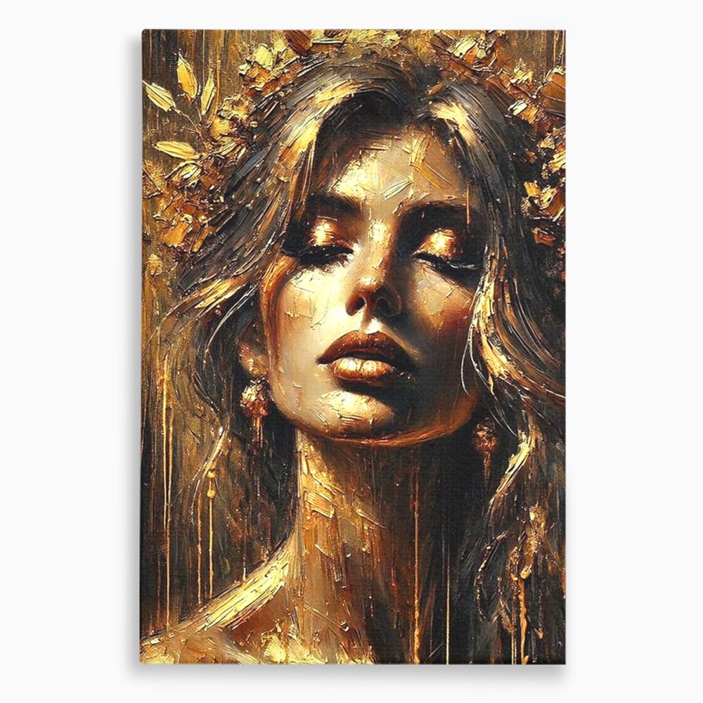 Tablou canvas cu tablou canvas cu portret de femeie aurita, fara rama, pe sasiu de lemn