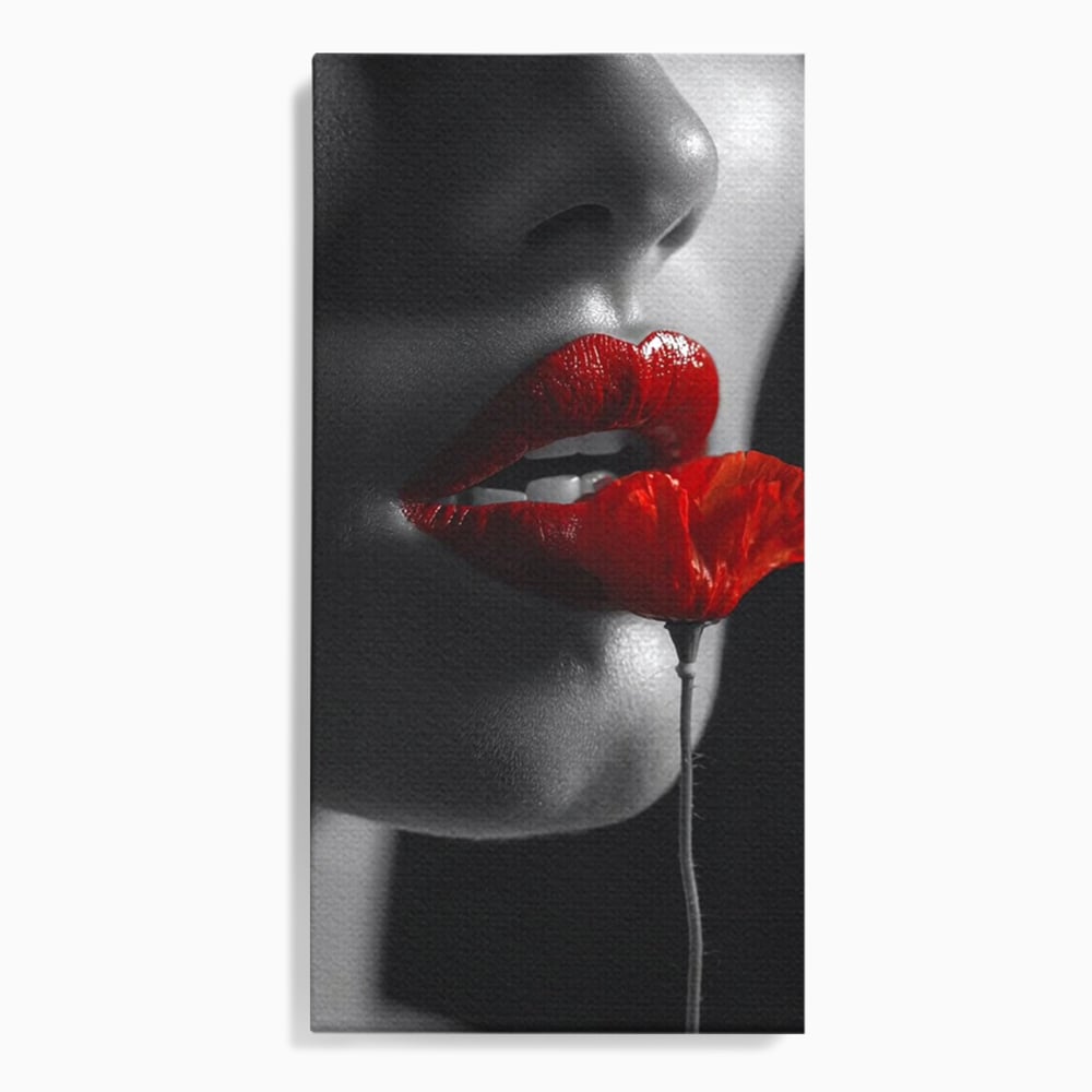 Tablou canvas cu tablou canvas cu buze si mac, fara rama, pe sasiu de lemn