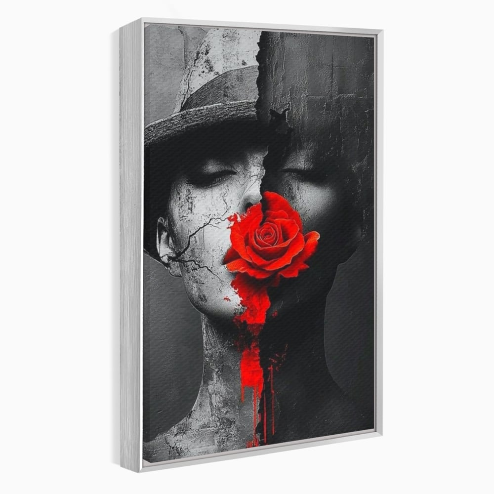 Tablou canvas cu tablou canvas cu chip de femeie, in rama de aluminiu argintiu