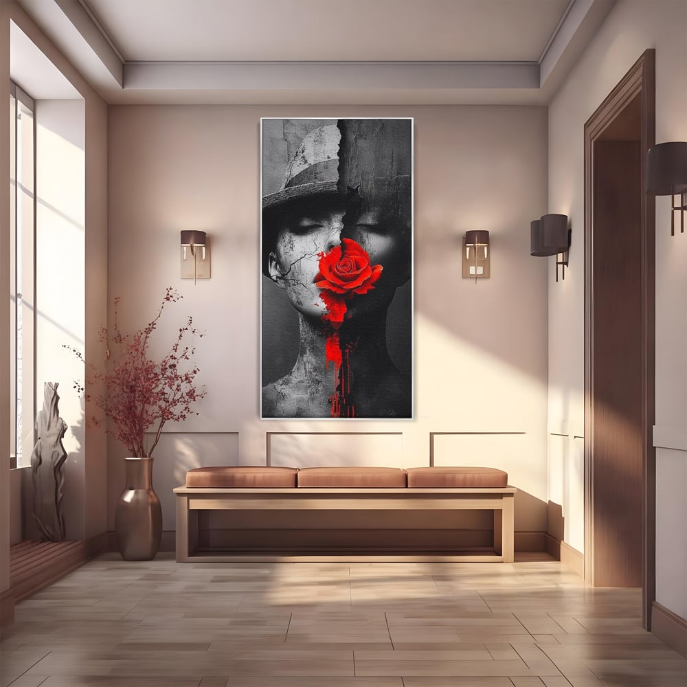 Tablou canvas cu tablou canvas cu chip de femeie, in rama de aluminiu argintiu