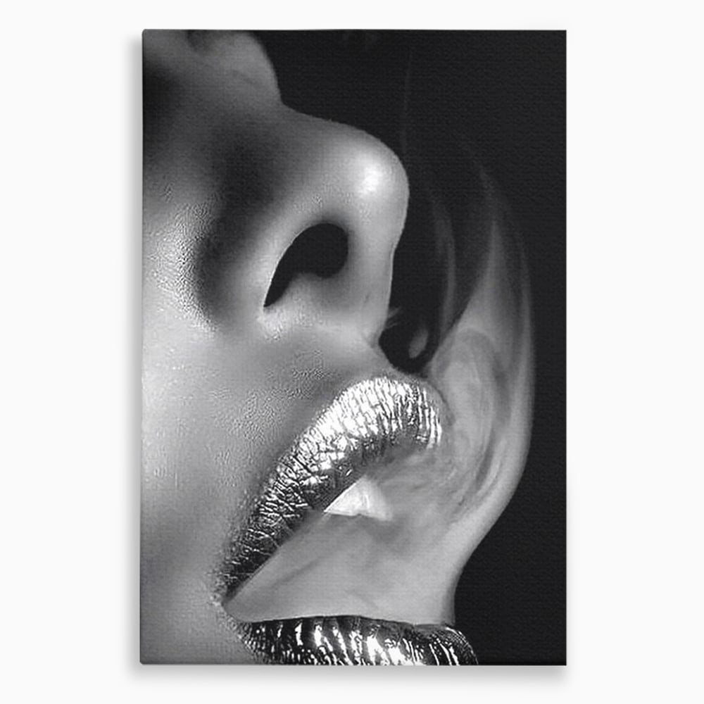 Tablou canvas cu tablou canvas cu buze si fum, fara rama, pe sasiu de lemn