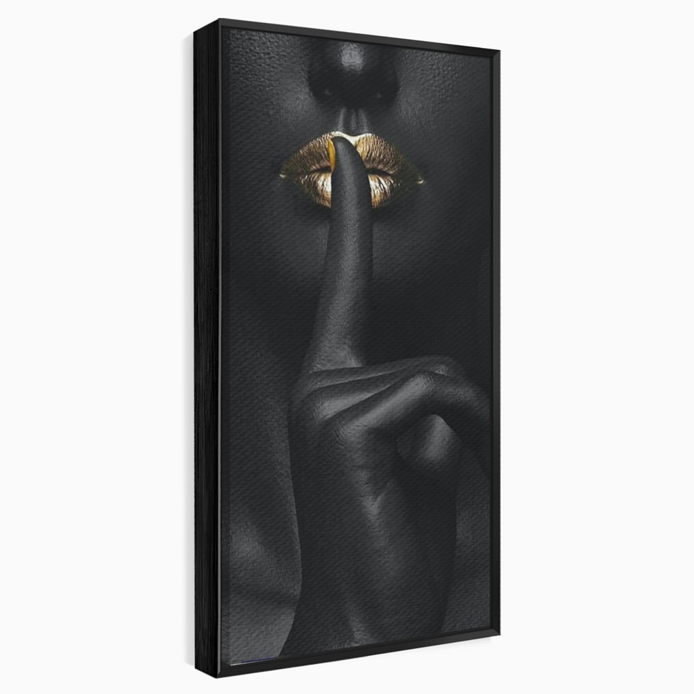 Tablou canvas cu tablou canvas cu buze si deget, in rama de aluminiu negru