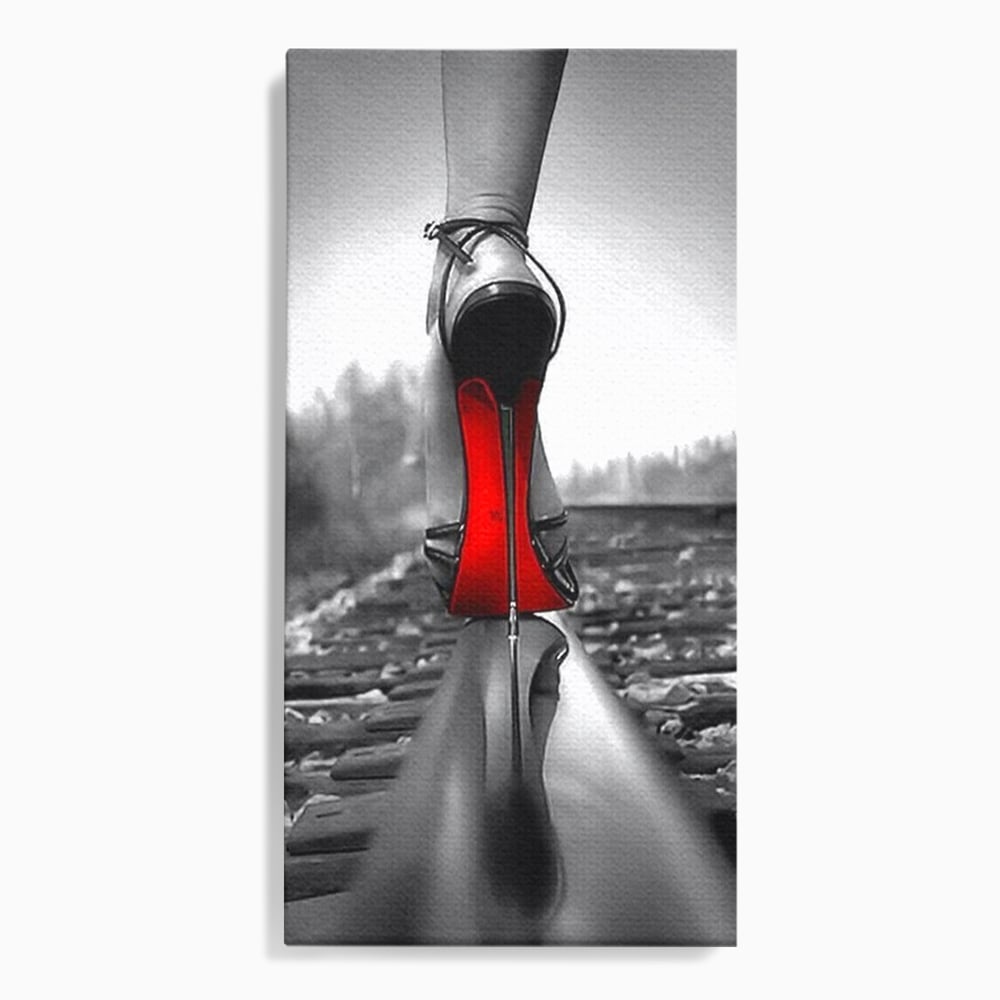 Tablou canvas cu tablou canvas cu pantof pe sina, fara rama, pe sasiu de lemn