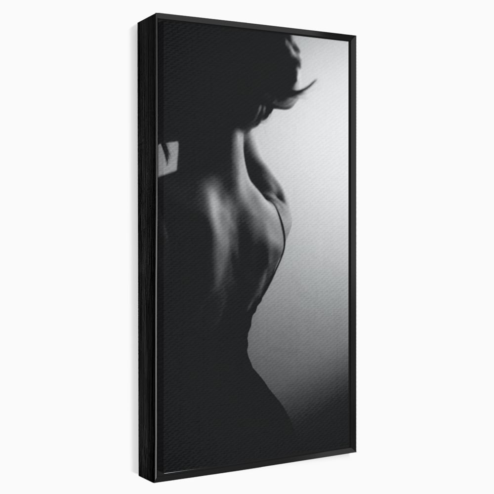 Tablou canvas cu tablou canvas cu silueta feminina monocroma, in rama de aluminiu negru