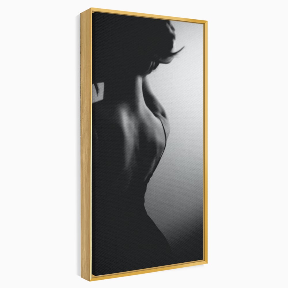 Tablou canvas cu tablou canvas cu silueta feminina monocroma, in rama de aluminiu auriu