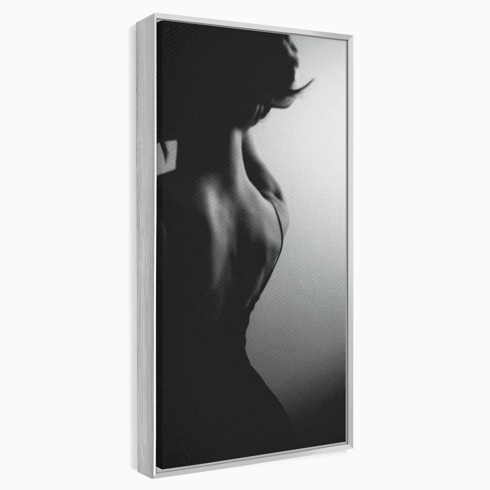 Tablou canvas cu tablou canvas cu silueta feminina monocroma, in rama de aluminiu argintiu