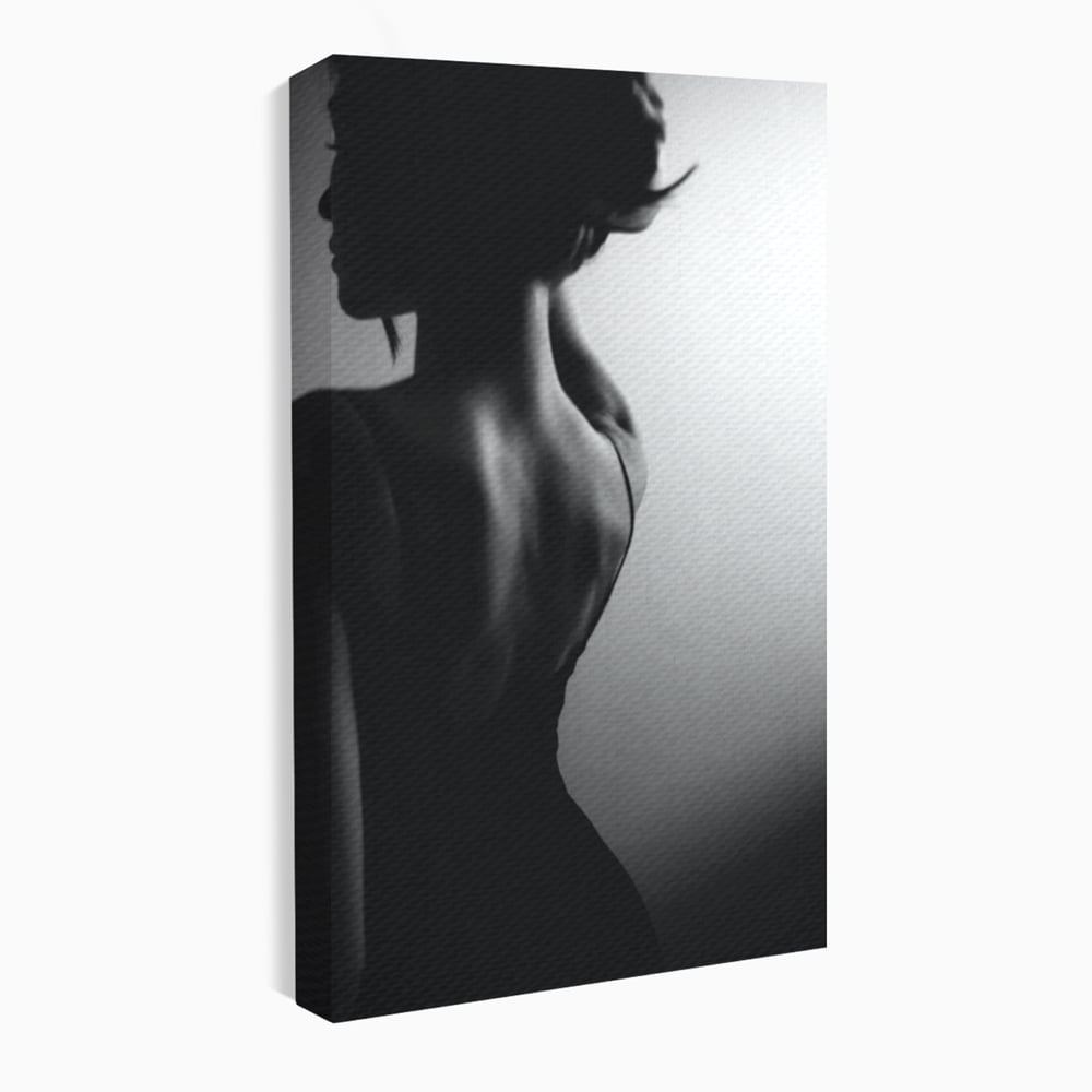 Tablou canvas cu tablou canvas cu silueta feminina monocroma, fara rama, pe sasiu de lemn