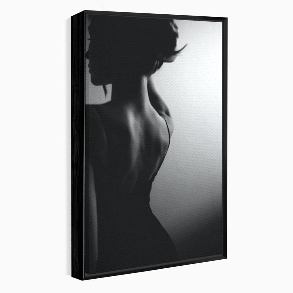 Tablou canvas cu tablou canvas cu silueta feminina monocroma, in rama de aluminiu negru