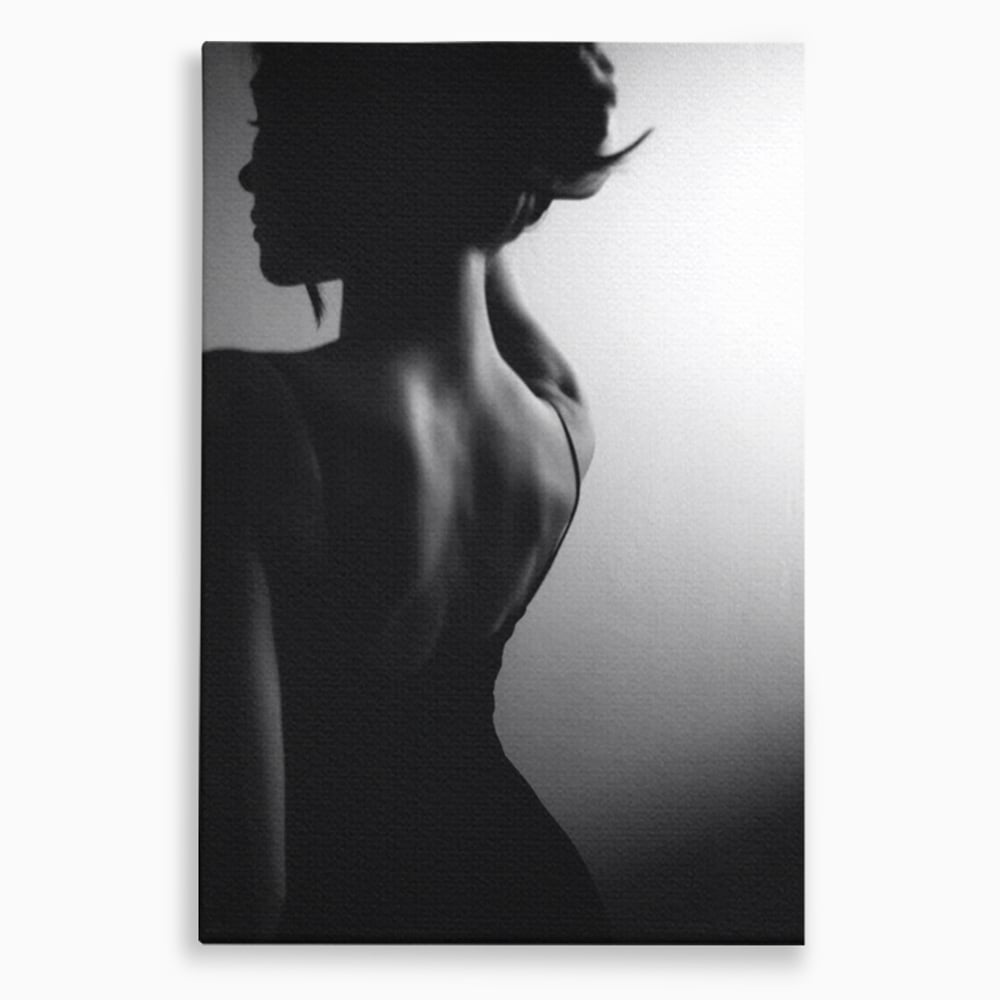 Tablou canvas cu tablou canvas cu silueta feminina monocroma, fara rama, pe sasiu de lemn