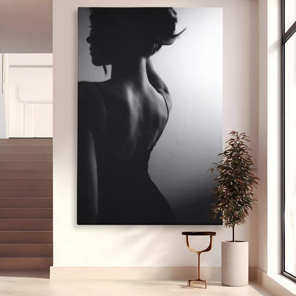 Tablou canvas cu tablou canvas cu silueta feminina monocroma, fara rama, pe sasiu de lemn