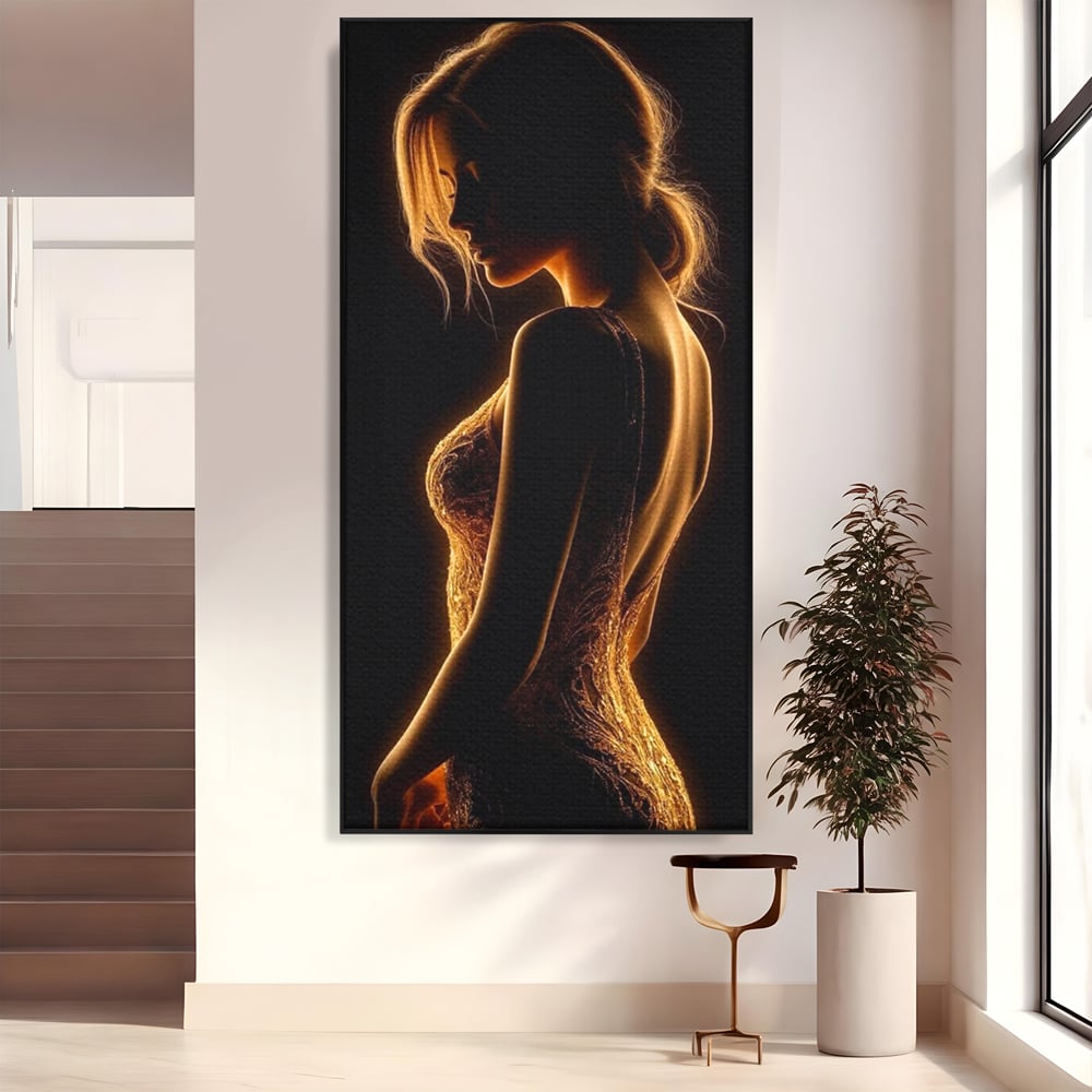 Tablou canvas cu tablou canvas cu silueta feminina, in rama de aluminiu negru