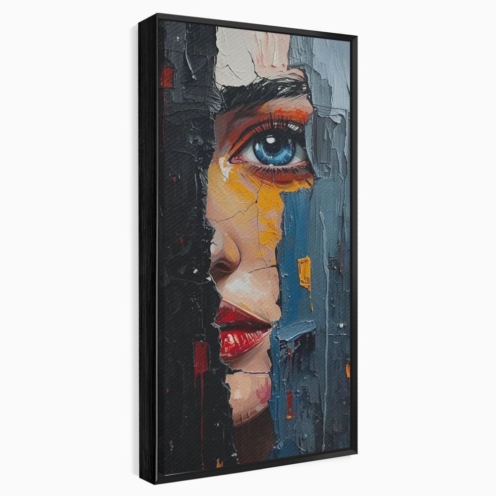 Tablou canvas cu tablou canvas cu portretul unei femei, in rama de aluminiu negru