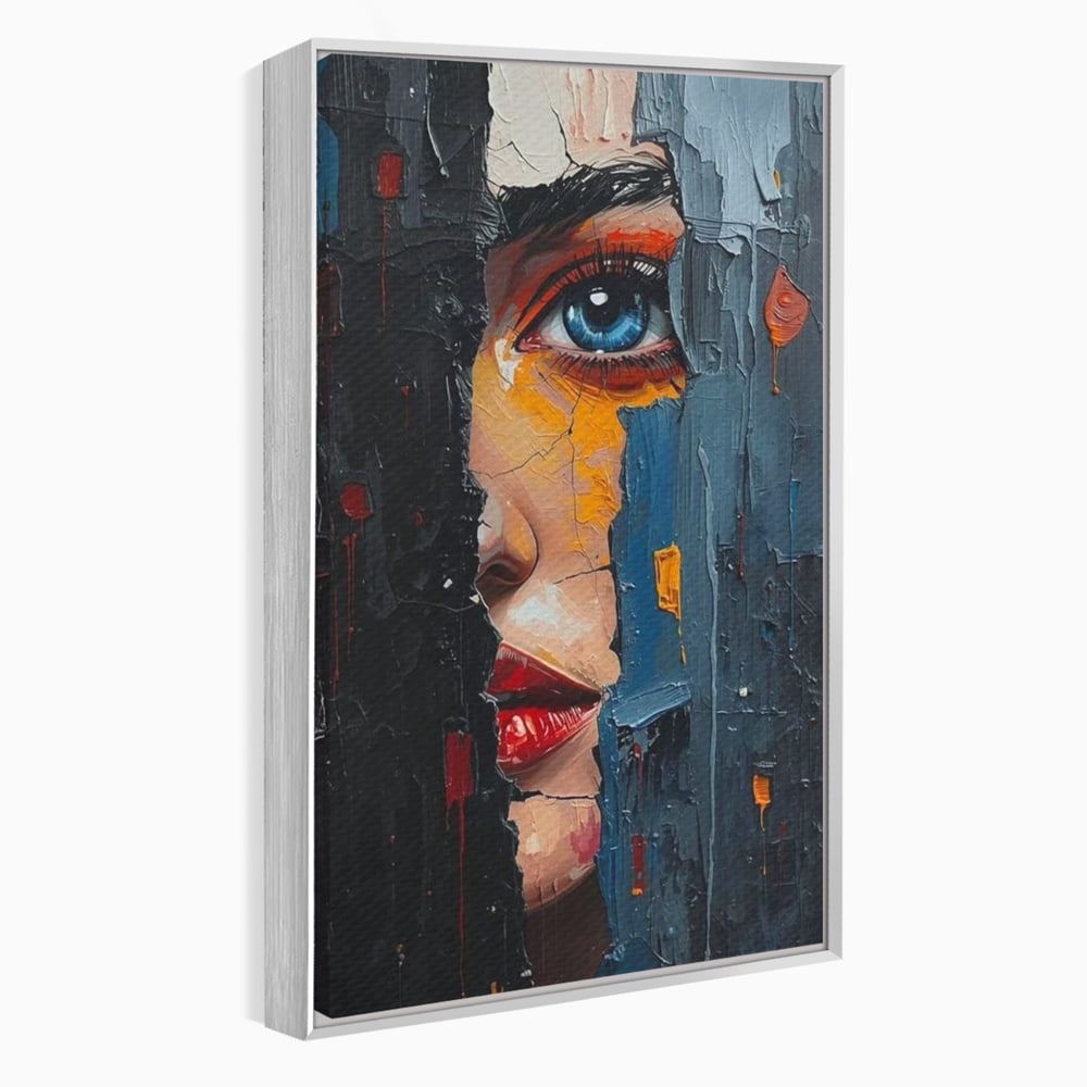 Tablou canvas cu tablou canvas cu portretul unei femei, in rama de aluminiu argintiu
