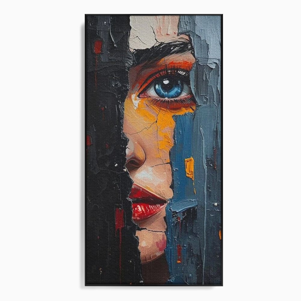 Tablou canvas cu tablou canvas cu portretul unei femei, in rama de aluminiu negru