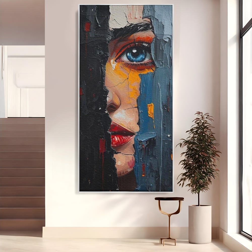 Tablou canvas cu tablou canvas cu portretul unei femei, in rama de aluminiu argintiu