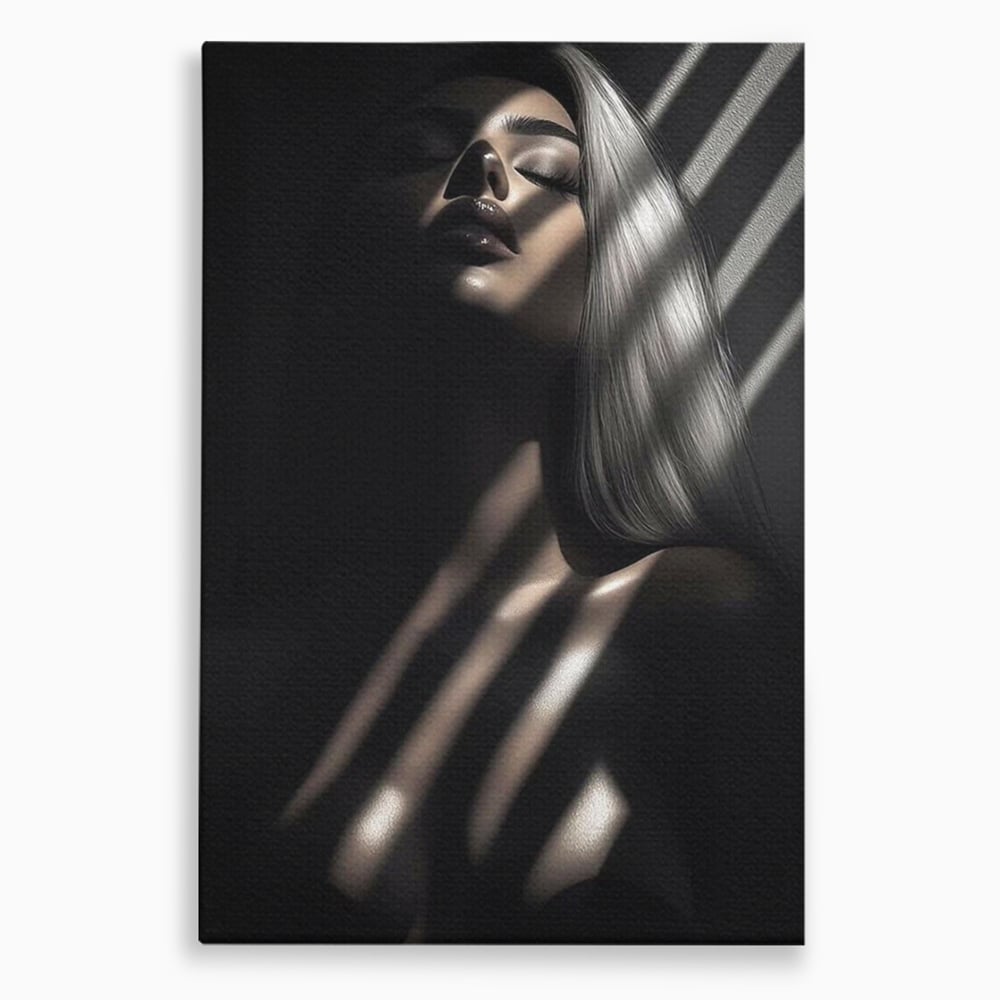 Tablou canvas cu tablou canvas cu silueta feminina in umbra si lumina, fara rama, pe sasiu de lemn