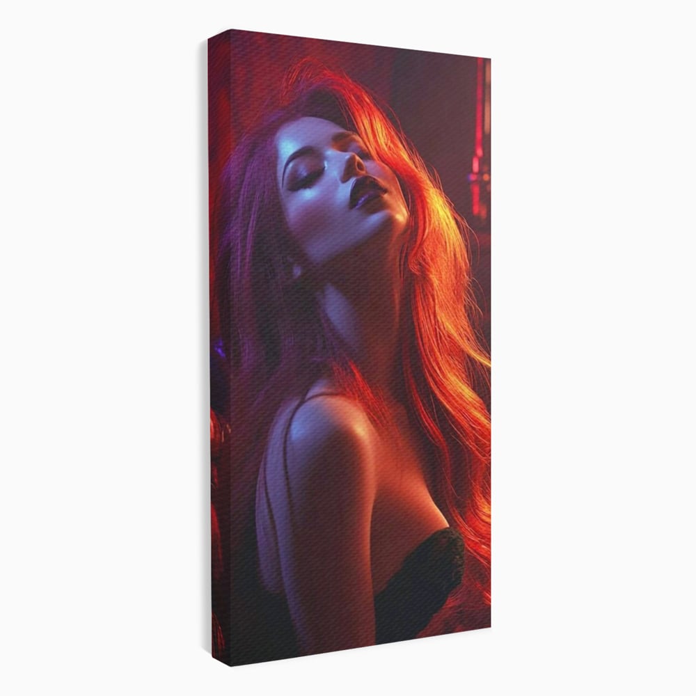Tablou canvas cu tablou canvas cu femeie si lumina rosie, fara rama, pe sasiu de lemn