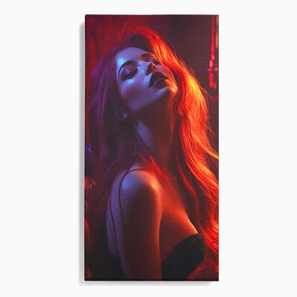Tablou canvas cu tablou canvas cu femeie si lumina rosie, fara rama, pe sasiu de lemn
