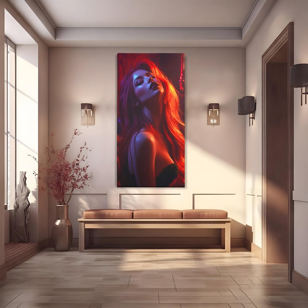 Tablou canvas cu tablou canvas cu femeie si lumina rosie, fara rama, pe sasiu de lemn