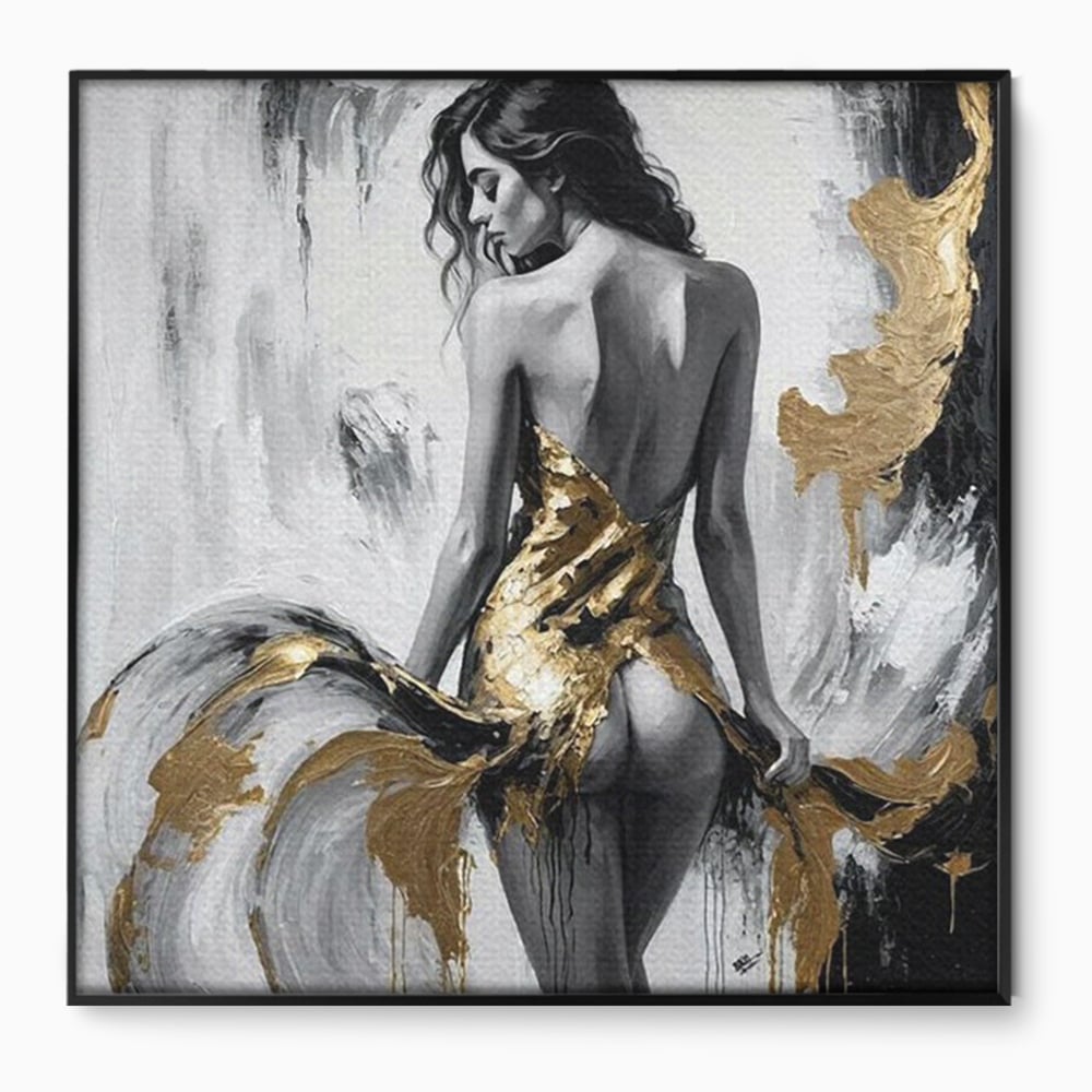 Tablou canvas cu tablou canvas cu silueta de femeie, in rama de aluminiu negru