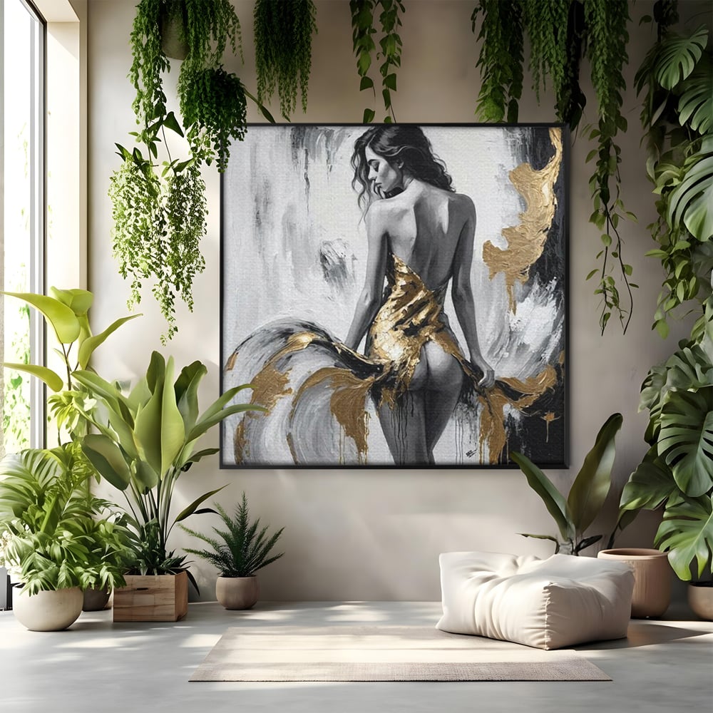 Tablou canvas cu tablou canvas cu silueta de femeie, in rama de aluminiu negru