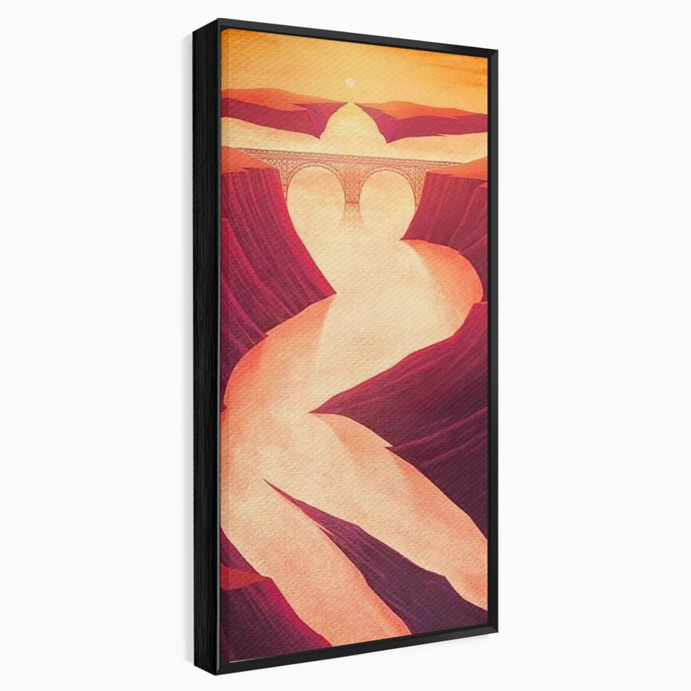 Tablou canvas cu ilustratie cu canion in forma de silueta feminina, in rama de aluminiu negru