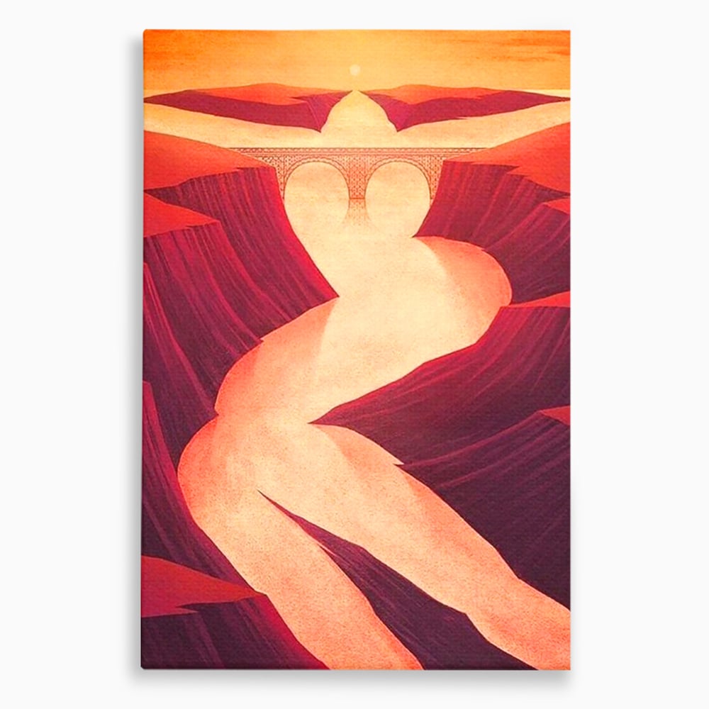 Tablou canvas cu ilustratie cu canion in forma de silueta feminina, fara rama, pe sasiu de lemn